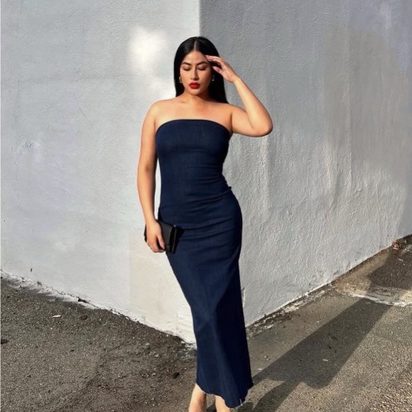 Dark Denim Stretch Midi Dress - Picture 4 of 4